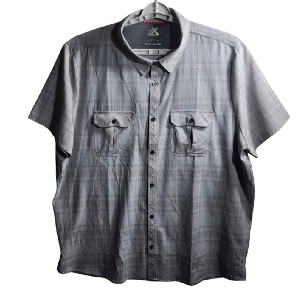 ZeroXposur Mens XXXL Gray Plaid Travel Series Short Sleeve‎ Button Up Shirt